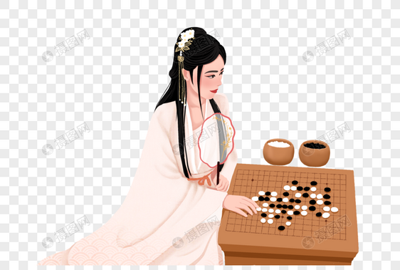 下棋的女孩图片