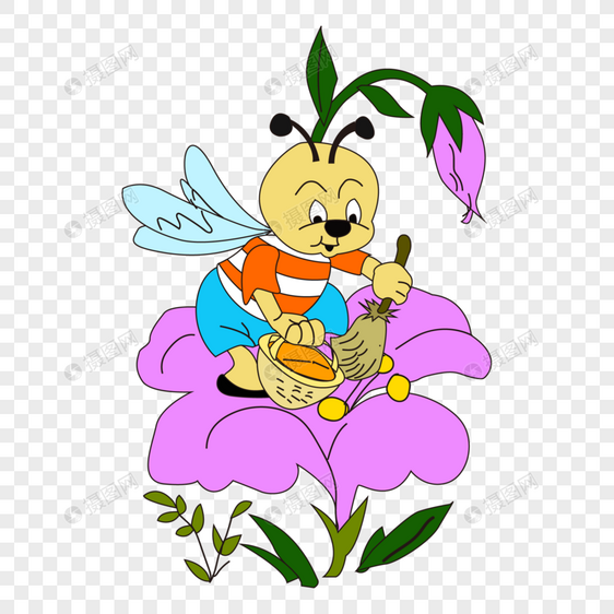 可爱卡通动物蜜蜂采花蜜图片