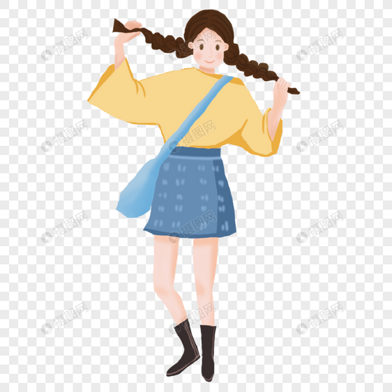 插画马尾女孩图片