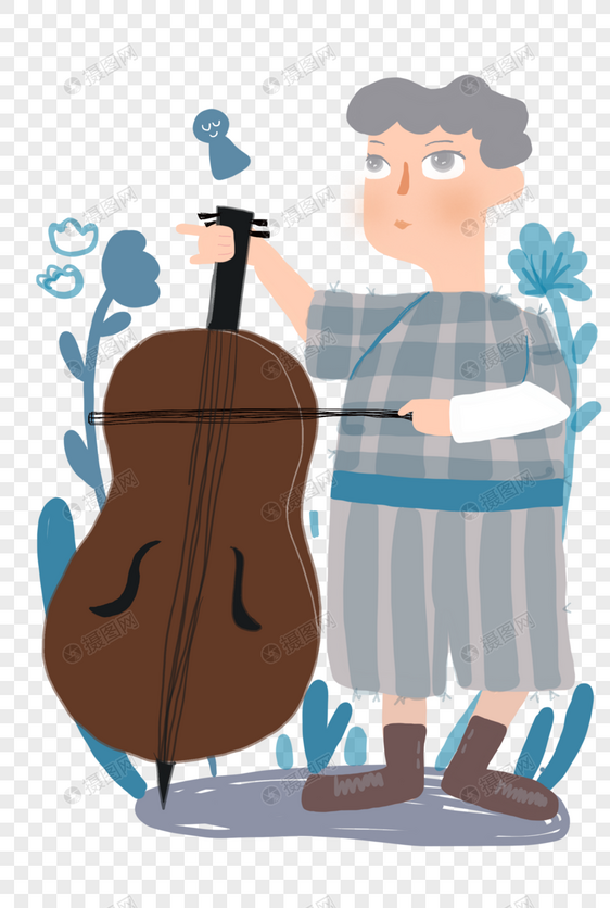 森林音乐节之大提琴师手绘插画人物图片