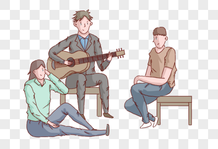 音乐节三人弹吉他聊天高清图片