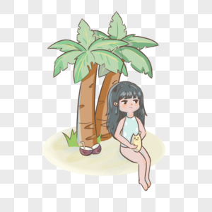 小女孩和椰子树图片