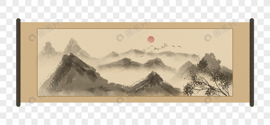 中国风卷轴挂画装饰图片