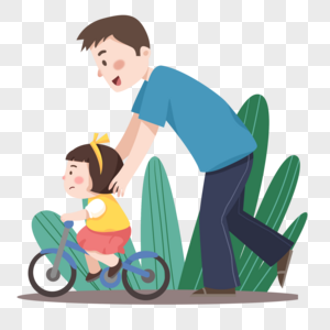 手绘卡通父亲节陪孩子骑自行车的爸爸图片
