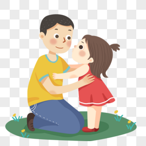 手绘卡通亲吻爸爸的女儿图片素材