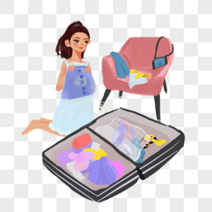假期收拾行李 旅游 出行 度假 放松 插画 女孩 行李箱 沙发图片