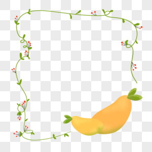 热带水果可爱芒果藤蔓手绘边框图片