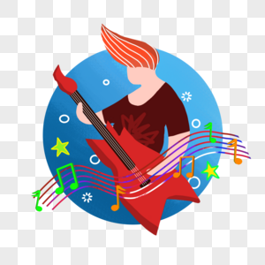 音乐节弹吉他红色五线谱音符星星圆圈手绘装饰图案图片