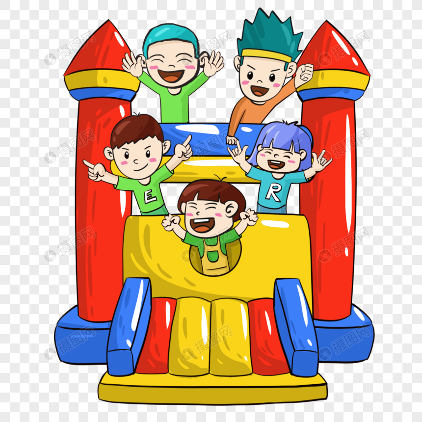 创意手绘六一儿童节游乐场城堡