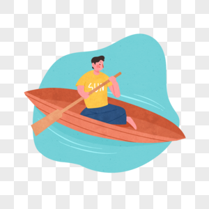 划船谷雨湖上小船人物卡通插画高清图片