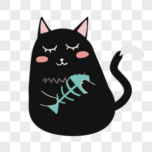 小黑猫抱着鱼骨头图片