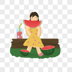 儿童节吃西瓜的小女孩图片