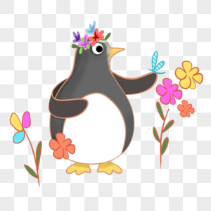 企鹅热爱花草的企鹅高清图片