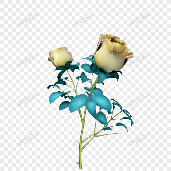 创意黄色玫瑰花立体插图图片