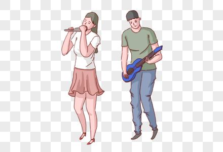 音乐节唱歌的女歌手和弹吉他的男生图片