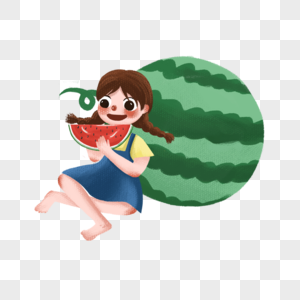 靠着西瓜吃西瓜的女孩图片