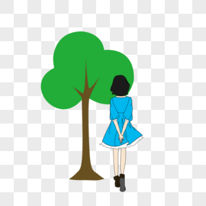 卡通手绘树下的女孩图片