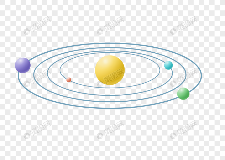 手绘卡通小清新航天五色星球轨道星系元素免扣