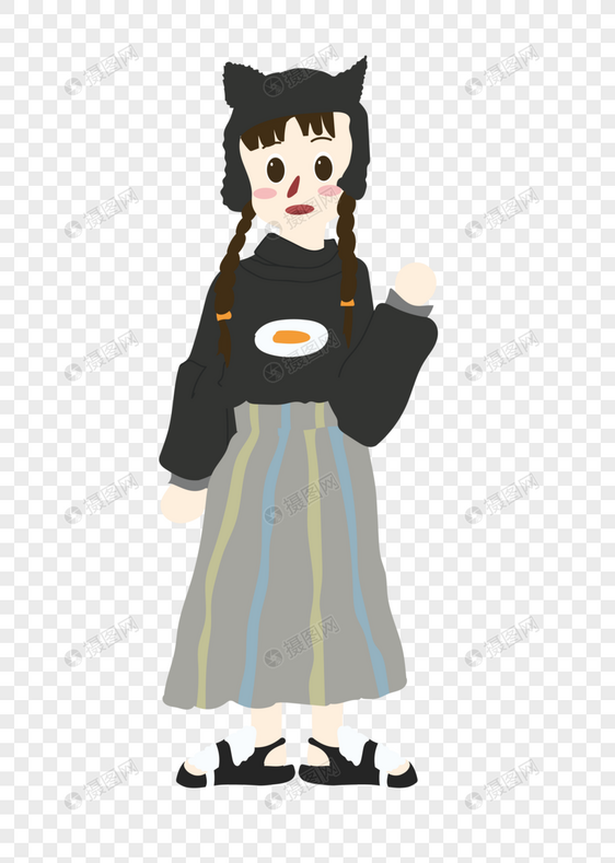 黑猫女孩插画图片