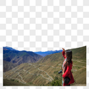 西藏高原盘山公路与女孩的倩影图片