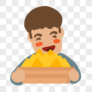 吃饭卡通手绘男孩开心吃美味食物素材