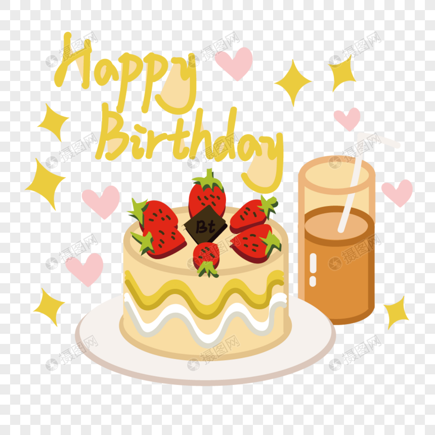 生日快乐英文蛋糕手绘装饰图片