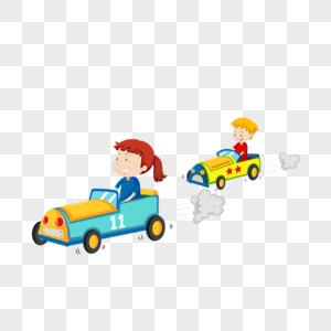 两个小朋友在比赛车图片