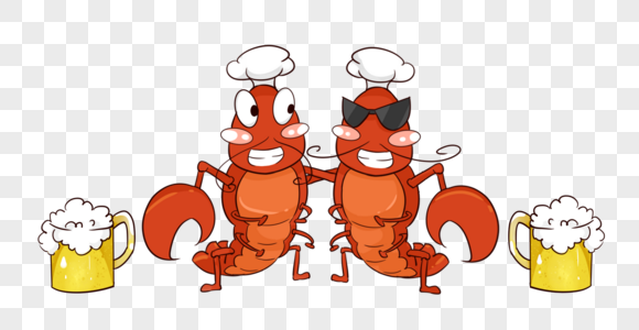 饭后喝一点两个龙虾一起哥俩好的喝啤酒素材