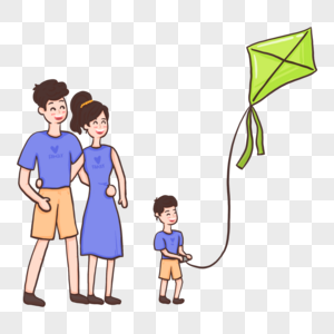外出放风筝的一家人图片