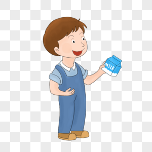 手拿牛奶的男孩图片素材