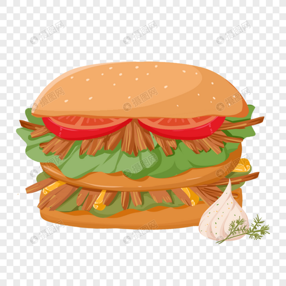 黄色泡菜汉堡食物扁平化元素快餐店汉堡店图片