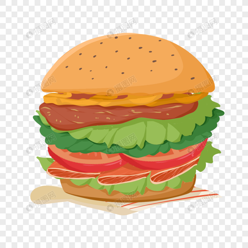 多层汉堡食物扁平化元素快餐店汉堡店图片