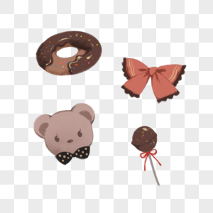 巧克力甜甜圈熊熊蝴蝶结和糖果图片
