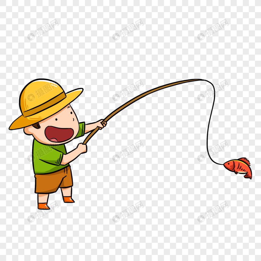 钓鱼的草帽男孩图片
