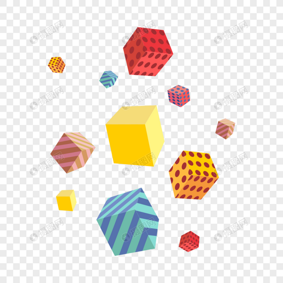 彩色方形立体几何体图片