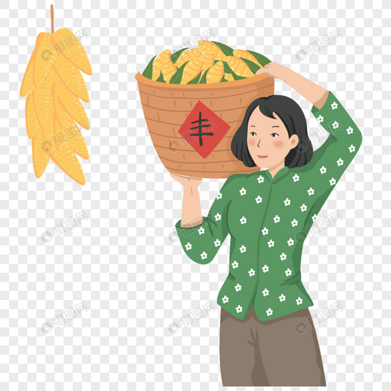 粮食大丰收扛着玉米的女人图片