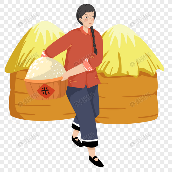 丰收抱着稻米的劳动人民图片