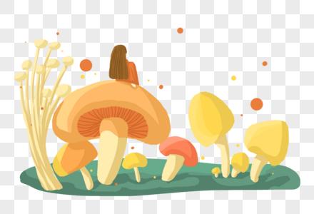 小蘑菇上的小姑娘高清图片