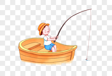 坐在船里钓鱼的男孩图片