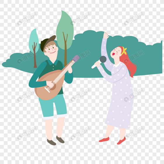 野营唱歌弹琴的男女图片