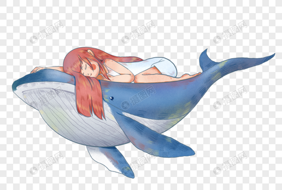 躺在鲸鱼背上的女孩图片