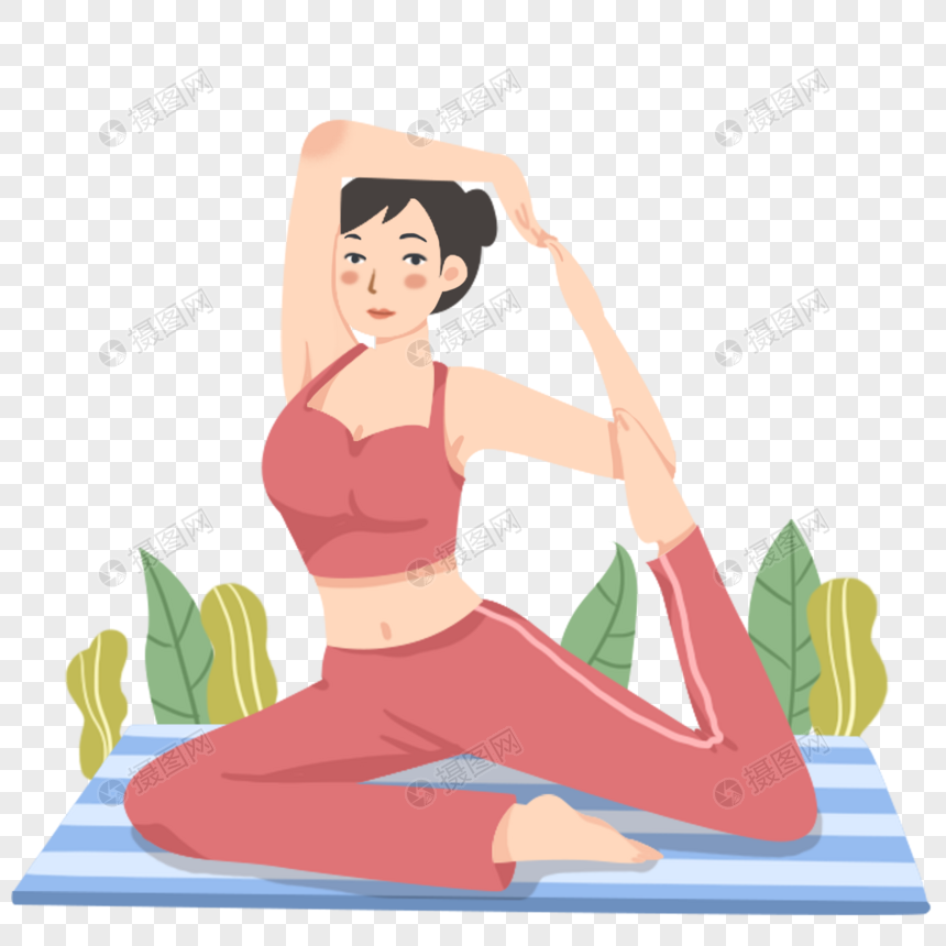 手绘卡通练习瑜伽的女人图片