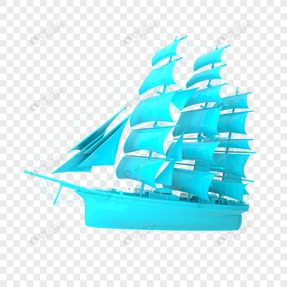 蓝色帆船图片