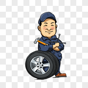 靠着轮胎的工人图片素材