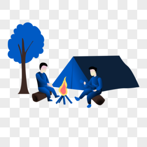 两个人在野外露营烤火图片