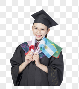 拿着国旗的毕业女学生图片