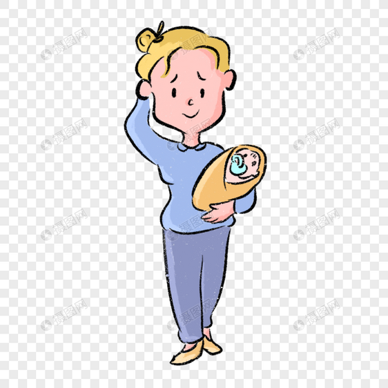 宝妈抱着婴儿发愁漫画图片