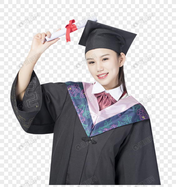 拿着毕业证书的毕业女学生图片