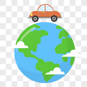 手绘扁平风格地球和汽车高清图片