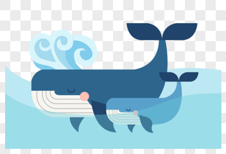 鲸鱼母子水草高清素材高清图片